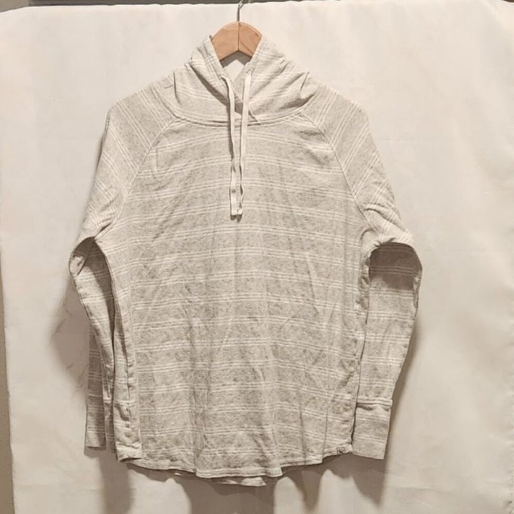 Eddie‎ Bauer Pullover Hooded Long Sleeve Top Women's 2XL Gray/White Striped